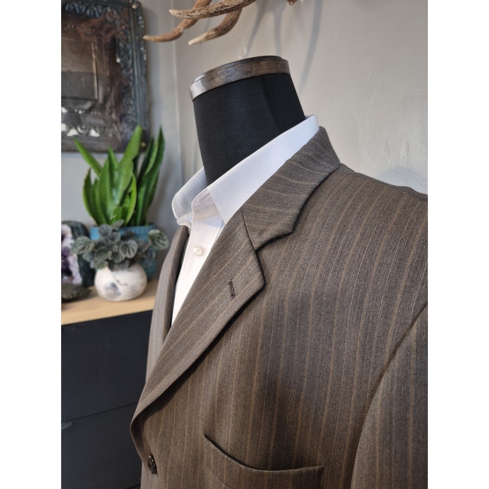 Arturo Calle Mens Wool Sports Coat 45R Taupe Gray Italy 3 Button Pinstripe